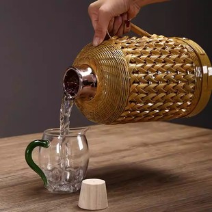 纯手工竹编热水壶复古老式保温瓶家用竹编暖壶玻璃内胆开水壶外壳