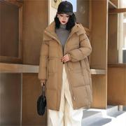 oktw韩版加厚中长款羽绒服，女2023冬季直筒，纯色连帽保暖外套