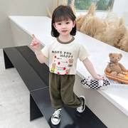 女童夏季洋气套装儿童夏装韩版短袖两件套卡通衣服女宝宝休闲潮衣