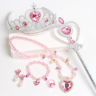 儿童宝石魔法棒项链手链套装，宝宝耳夹小女孩，公主王冠发卡发箍