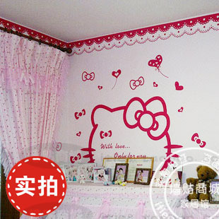 墙贴画纸沙发卧室客厅电视背景公主房HELLO KITTY猫 床头装饰防水