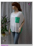 夏季套头圆领白绿色(白绿色)韩版宽松蝙蝠袖短袖，雪纺衫上衣小衫防晒衫罩衫