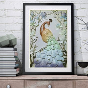 蒙娜丽莎十字绣孔雀百合玉兰，浮雕大幅竖版客厅，玄关现代欧式画