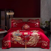 大红家纺结婚四件套纯棉刺绣六八十件套出嫁床上用品被子被套高端