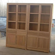 中式全实木榆木书柜博古架，白茬家具原木，展示茶叶柜书橱储物柜书架