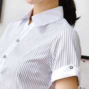 银行衬衫女短袖修身大码黑白，竖条纹职业装，工装长袖衬衣工作服上衣