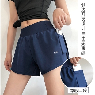 运动休闲短裤女款2024夏季假两件防走光健身高腰三分裤显瘦潮宽松