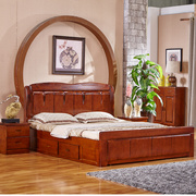 现代中式纯香樟全实木双人床1.8米现代床铺1.5米床硬板床卧室