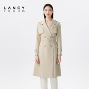 LANCY/悦朗姿2023春季翻领风衣女收腰显瘦设计感高级外套上衣