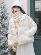 冬天韩系保暖白色棉，衣女2023冬季时尚，小个子奶fufu棉服外套女