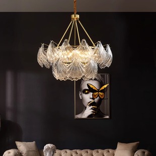 美式水晶吊灯简约现代大气餐厅卧室创意贝壳灯轻奢风网红客厅灯具
