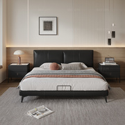 现代简约真皮床头层牛皮双人床，意式极简黑色高端主卧1.5米1.8米床