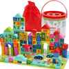 儿童桶装木制积木100粒数字字母动物宝宝益智玩具1-2-3-6周岁实木