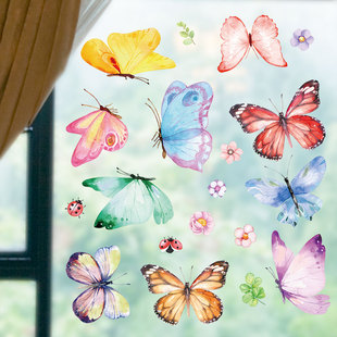 家用贴饰小图案自粘墙贴纸儿童，房间衣柜子玻璃墙面门贴画装饰蝴蝶