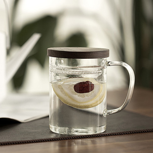 一条透明耐热玻璃杯带盖带把花茶绿茶过滤杯水杯家用办公室泡茶杯