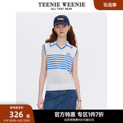 TeenieWeenie小熊奥莱夏季清新撞色V领条纹毛衣背心女搭配