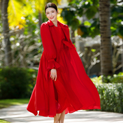 美妃红色中长款洋气漂亮风衣外套女2023年设计感高级气质女装
