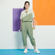 UGIZ商场同款2023夏韩版女装拼色衬衫+长裤可拆分连体套装UBYG907