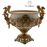 高端美式陶瓷配铜装饰果盆纯手工制作双耳天使客厅摆件欧式果坛