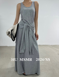 humsmr正版2024春夏设计感小众无袖收腰绑带，长款背心连衣裙女