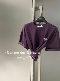 山葵紫爱心刺绣酱紫色短袖T恤