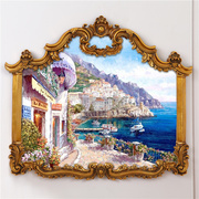 98x86欧美法式异形横，壁炉油画装饰画，地中海紫色手绘街景建筑风景