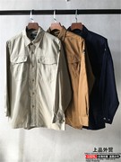 外贸男士日系复古春秋季多口袋长袖工装衬衣纯色大码衬衫