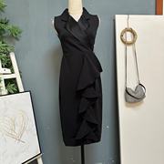 西装领无袖礼服连衣裙荷叶边设计韩版修身显瘦包臀一步裙0123