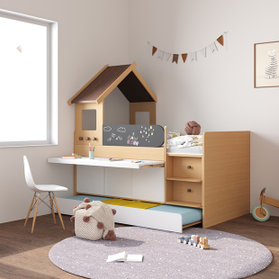 安兰图多功能半高床小户型储物儿童床上床下柜组合带抽床抽拉书桌