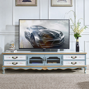 美式实木电视柜地中海风格大小户型，客厅复古欧式田园彩绘储物家具