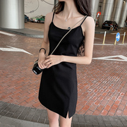 黑色吊带裙2024女夏季裙子小个子，吊带连衣裙高级感短款显高