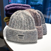 毛线帽子女冬季字母贴布杂色针织帽女韩版百搭保暖套头冷帽冬