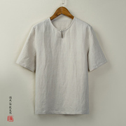 中国风男装复古风汉服短袖，宽松大码半袖唐装青年，夏季棉麻料t恤衫