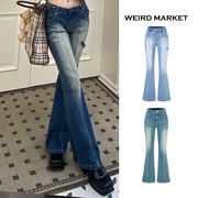 宋雨琦同款Weird Market授权复古牛仔喇叭裤新设计感拉链高腰