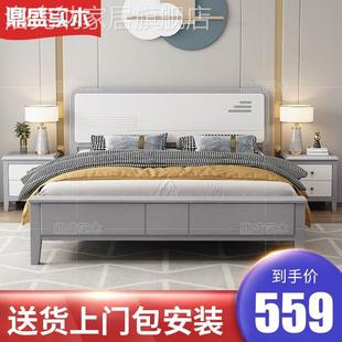 实木床美式轻奢现代简约白色，1.8米双人床公主，床1.5小户型储物婚床