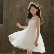 儿童裙子女童白色连衣裙中大童装夏季公主裙洋气背心纱裙演出礼服