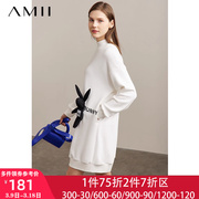 amii春季卫衣连衣裙女装，2024白色加绒加厚长款卫衣裙子