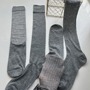 高订超透灰色miu同款袜子及膝小腿袜女纯棉竖条纹长筒堆堆袜