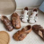 韩国2024夏季男童复古博肯鞋包头缕空女童罗马鞋皮面编织宝宝童鞋