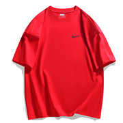 美式短袖t恤男潮牌夏季打底汗衫运动休闲莫代尔棉半袖上衣 大红色