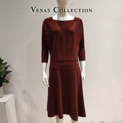 vesascollection唯尚女装羊毛连衣裙，优雅浪漫收腰针织裙w1243