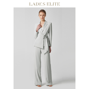 LadySElite/慕裁 银灰色系带西装外套女2023高级职业工作服上衣