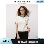 teenieweenie小熊针织衫短袖，t恤薄款白色上衣，多巴胺套头衫软糯女