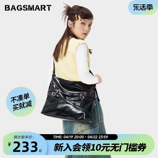 bagsmart斜挎包大容量托特包女包(包女包)通勤包包黑色大包荆棘单肩包挎包