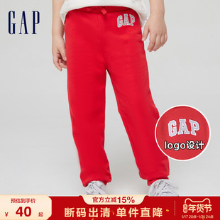 断码Gap男女幼童LOGO红色运动卫裤 秋季儿童装印花束脚裤