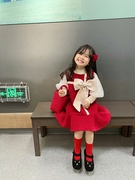 韩国童装2021冬季圣诞年款胭红甜美蝴蝶结女童毛呢背心裙 鱼尾裙