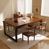 实木餐桌现代简约轻奢铁艺长方形桌椅组合家用小户型4/6人吃饭桌