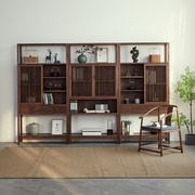 新中式北美黑胡桃木书柜组合实木博古架展示柜老榆木茶叶柜置物柜