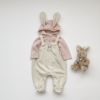 婴儿秋装衣服连体衣，套装兔耳朵条纹，连帽卫衣背带包屁裤两件套