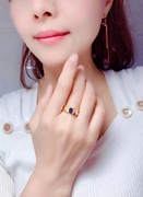 天然蓝宝石戒指宽版925银镶嵌祖母绿红宝石复古女戒设计感指环